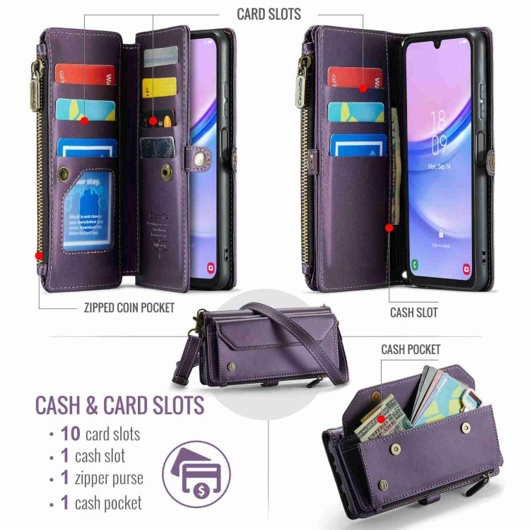 For Samsung Galaxy A15 CaseMe C36 Card Slots Zipper Wallet RFID Anti-theft Leather Phone Case(Purple) - Galaxy Phone Cases by CaseMe | Online Shopping UK | buy2fix