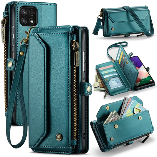 For Samsung Galaxy A22 5G CaseMe C36 Card Slots Zipper Wallet RFID Anti-theft Leather Phone Case(Blue-green) - Galaxy Phone Cases by CaseMe | Online Shopping UK | buy2fix