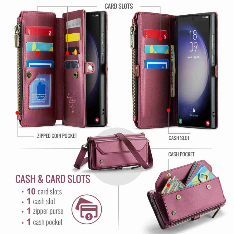 For Samsung Galaxy S23 Ultra 5G CaseMe C36 Card Slots Zipper Wallet RFID Anti-theft Leather Phone Case(Wine Red) - Galaxy S23 Ultra 5G Cases by CaseMe | Online Shopping UK | buy2fix