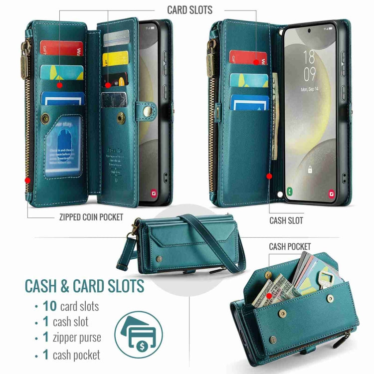 For Samsung Galaxy S24 5G CaseMe C36 Card Slots Zipper Wallet RFID Anti-theft Leather Phone Case(Blue-green) - Galaxy S24 5G Cases by CaseMe | Online Shopping UK | buy2fix