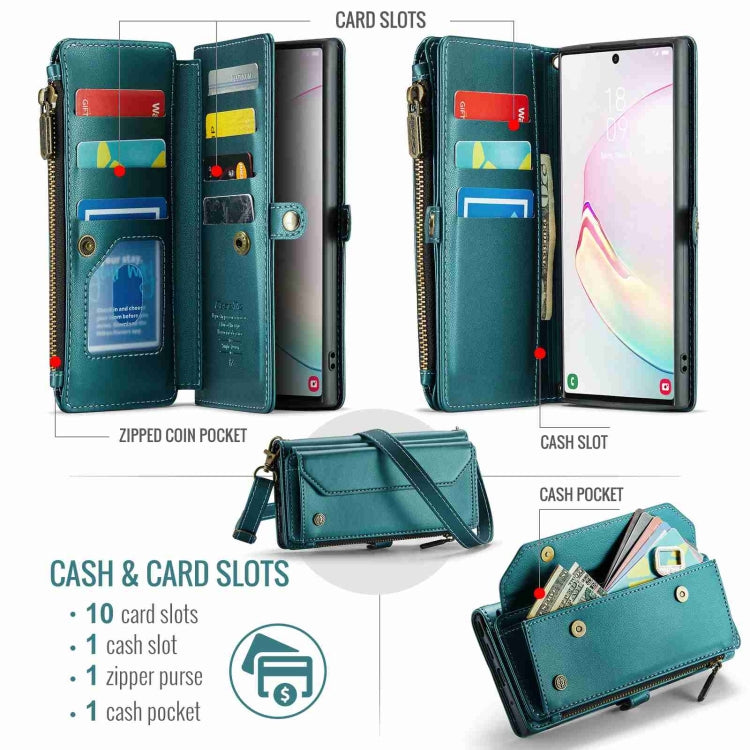 For Samsung Galaxy Note10+ CaseMe C36 Card Slots Zipper Wallet RFID Anti-theft Leather Phone Case(Blue-green) - Galaxy Phone Cases by CaseMe | Online Shopping UK | buy2fix