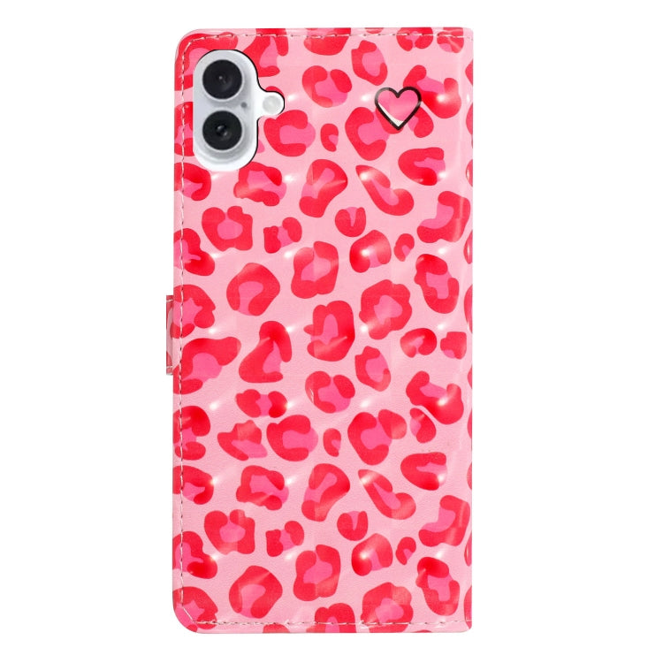 For iPhone 16 3D Pattern Leather Phone Case(Pink Leopard Print) - iPhone 16 Cases by buy2fix | Online Shopping UK | buy2fix