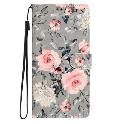 For Google Pixel 9 / 9 Pro 3D Pattern Leather Phone Case(Gray Base Flower) - Google Cases by buy2fix | Online Shopping UK | buy2fix