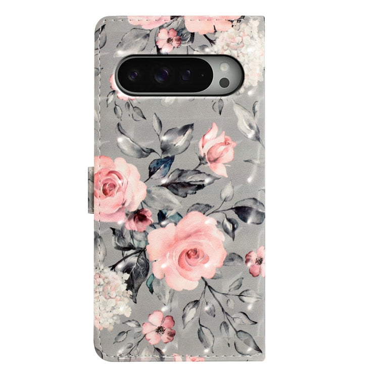 For Google Pixel 9 / 9 Pro 3D Pattern Leather Phone Case(Gray Base Flower) - Google Cases by buy2fix | Online Shopping UK | buy2fix