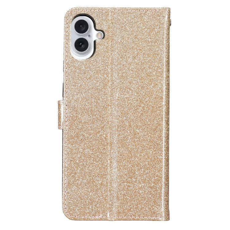 For iPhone 16 Glitter Powder Flip Leather Phone Case(Gold) - iPhone 16 Cases by buy2fix | Online Shopping UK | buy2fix