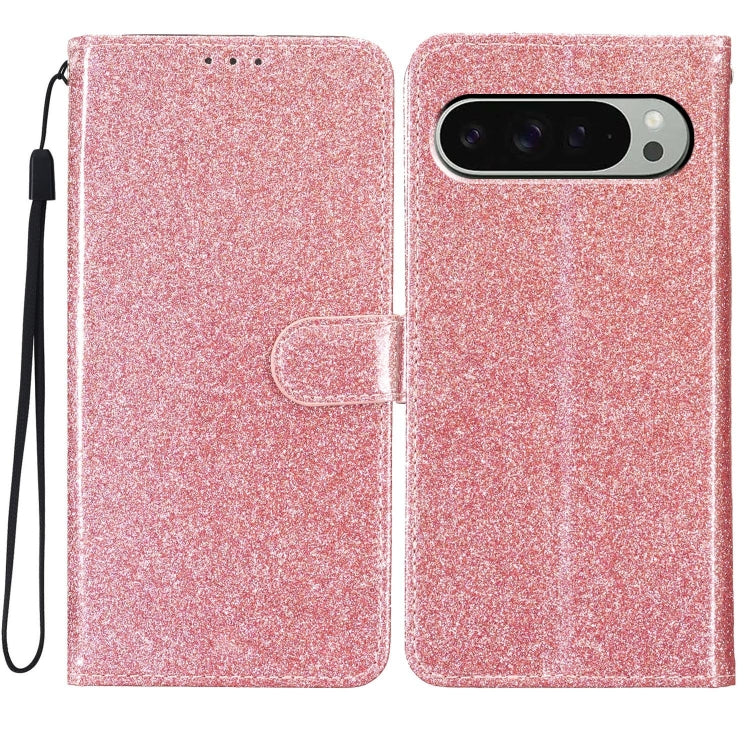 For Google Pixel 9 / 9 Pro Glitter Powder Flip Leather Phone Case(Rose Gold) - Google Cases by buy2fix | Online Shopping UK | buy2fix