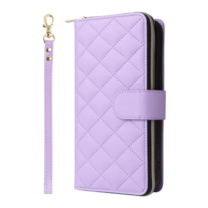 For iPhone 16 Pro Max Crossbody Rhombic Zipper Tower Buckle Leather Phone Case with Lanyard(Purple) - iPhone 16 Pro Max Cases by buy2fix | Online Shopping UK | buy2fix