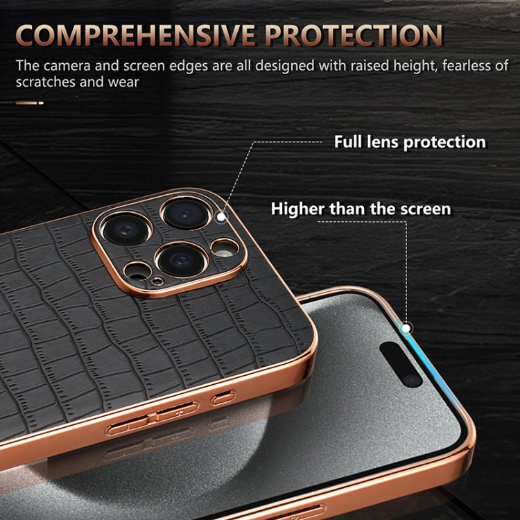 For iPhone 16 Pro Max AZNS Electroplated Frame Crocodile Texture Full Coverage Phone Case(Brown) - iPhone 16 Pro Max Cases by AZNS | Online Shopping UK | buy2fix