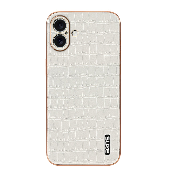 For iPhone 16 AZNS Electroplated Frame Crocodile Texture Full Coverage Phone Case(White) - iPhone 16 Cases by AZNS | Online Shopping UK | buy2fix