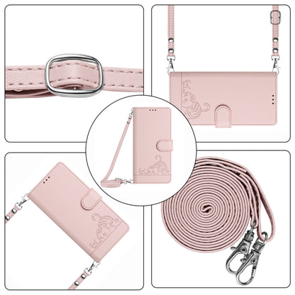 For Blackview A53 Cat Rat Embossed Pattern RFID Leather Phone Case with Lanyard(Pink) - More Brand by buy2fix | Online Shopping UK | buy2fix