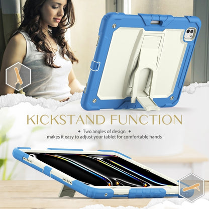 For iPad Pro 13 2024 Silicone Hydric PC Tablet Case with Shoulder Strap & Holder(Beige Cyan-blue) - iPad Pro 13 2024 Cases by buy2fix | Online Shopping UK | buy2fix