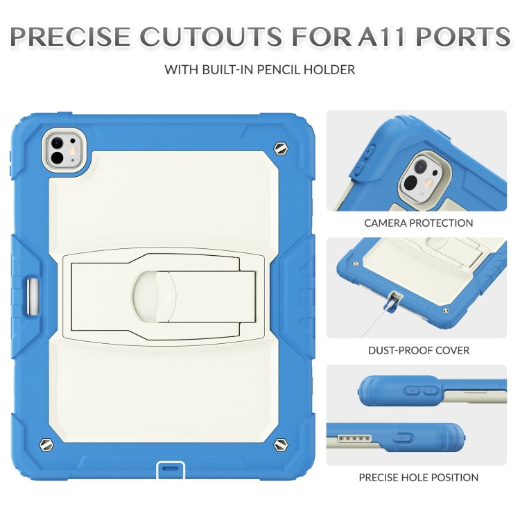 For iPad Pro 13 2024 Silicone Hydric PC Tablet Case with Shoulder Strap & Holder(Beige Cyan-blue) - iPad Pro 13 2024 Cases by buy2fix | Online Shopping UK | buy2fix