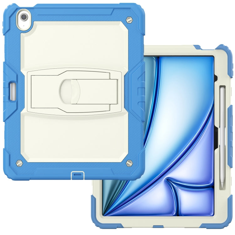 For iPad Air 13 2024 Silicone Hydric PC Tablet Case with Shoulder Strap & Holder(Beige Cyan-blue) - iPad Air 13 2024 Cases by buy2fix | Online Shopping UK | buy2fix