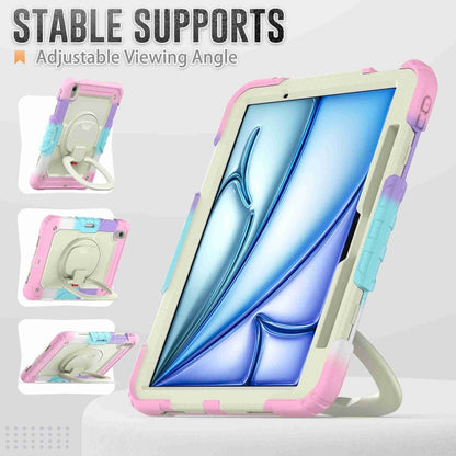 For iPad Air 11 2024 Handle Silicone Hydric PC Tablet Case with Shoulder Strap(Rainbow Pink) - iPad Air 11 2024 Cases by buy2fix | Online Shopping UK | buy2fix