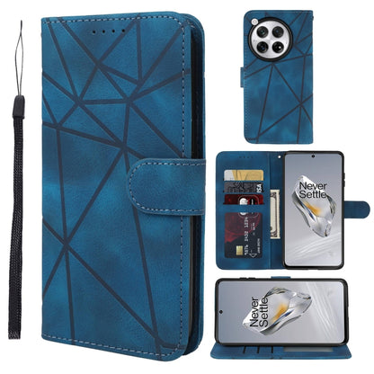 For OnePlus 12 Skin Feel Geometric Lines Leather Phone Case(Blue) - OnePlus Cases by buy2fix | Online Shopping UK | buy2fix