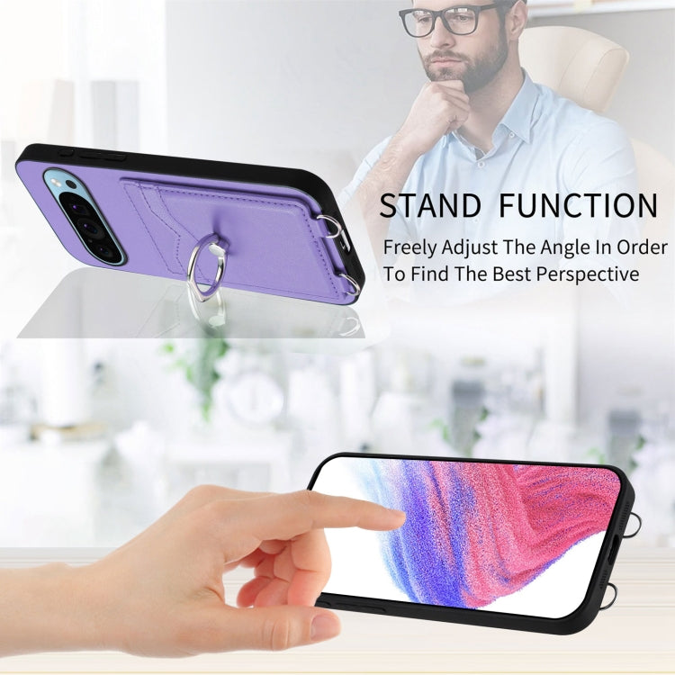 For Google Pixel 9 / 9 Pro R20 Ring Card Holder Phone Case(Purple) - Google Cases by buy2fix | Online Shopping UK | buy2fix