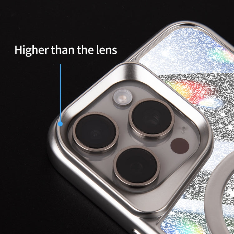 For iPhone 15 Plus Blade MagSafe Magnetic Gradient Glitter PC Phone Case(Silver White) - iPhone 15 Plus Cases by buy2fix | Online Shopping UK | buy2fix