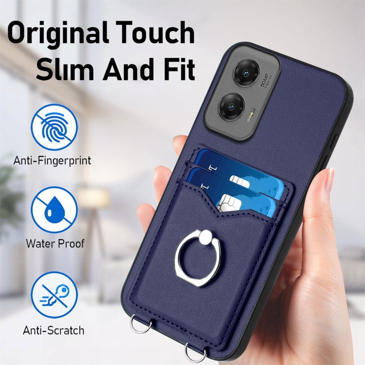 For Motorola Moto G Stylus 5G 2024 R20 Ring Card Holder Phone Case(Blue) - Motorola Cases by buy2fix | Online Shopping UK | buy2fix