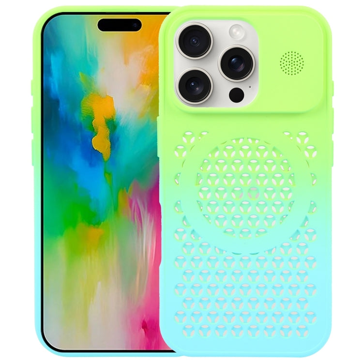 For iPhone 16 Pro Gradient Color Honeycomb Aromatherapy MagSafe Phone Case(Green Blue) - iPhone 16 Pro Cases by buy2fix | Online Shopping UK | buy2fix