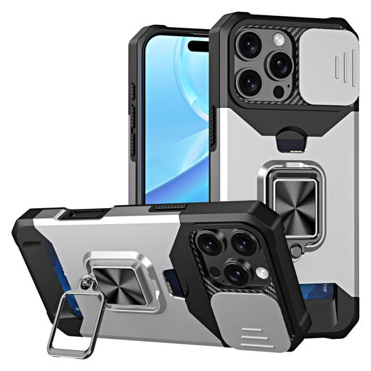 For iPhone 16 Pro Camera Shield Card Slot PC+TPU Phone Case(Silver) - iPhone 16 Pro Cases by buy2fix | Online Shopping UK | buy2fix