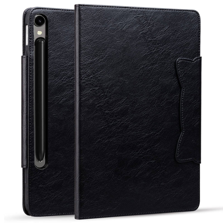 For Samsung Galaxy Tab S9+ / S8+ / S7+ Cat Buckle Leather Smart Tablet Case(Black) - Galaxy Tab S9+ Cases by buy2fix | Online Shopping UK | buy2fix