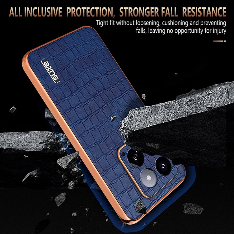 For Xiaomi 14 AZNS Electroplated Frame Crocodile Texture Full Coverage Phone Case(Brown) - 14 Cases by AZNS | Online Shopping UK | buy2fix