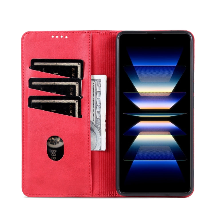 For Redmi Note 14 Pro+ 5G AZNS Magnetic Calf Texture Flip Leather Phone Case(Red) - Note 14 Pro+ Cases by AZNS | Online Shopping UK | buy2fix