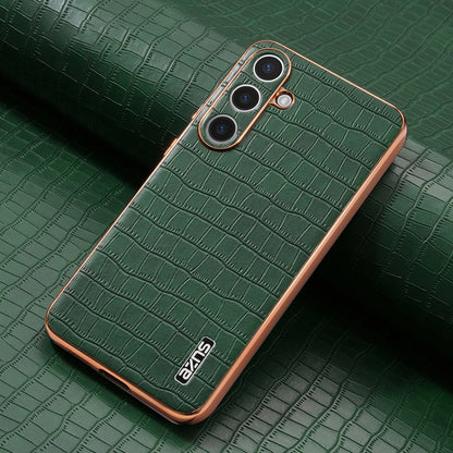 For Samsung Galaxy S25 5G AZNS Electroplated Frame Crocodile Texture Full Coverage Phone Case(Green) - Galaxy S25 5G Cases by AZNS | Online Shopping UK | buy2fix