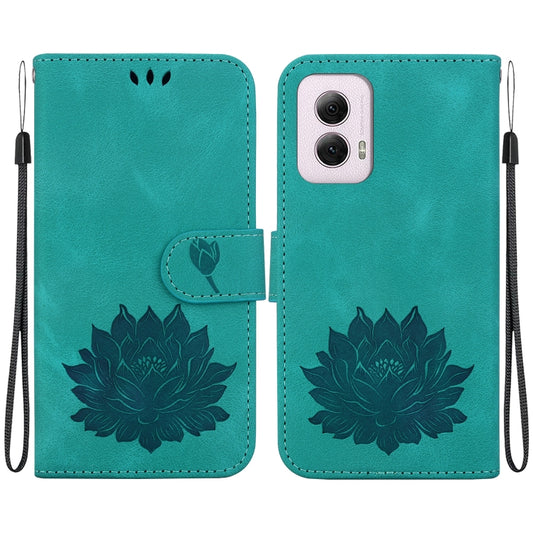 For Motorola Moto G Power 5G 2024 Lotus Embossed Leather Phone Case(Green) - Motorola Cases by buy2fix | Online Shopping UK | buy2fix