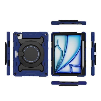 For iPad Air 11 2024 Armor Portable Rotating Ring Holder Silicone Tablet Case with Pen Slot(Navy Blue) - iPad Air 11 2024 Cases by buy2fix | Online Shopping UK | buy2fix