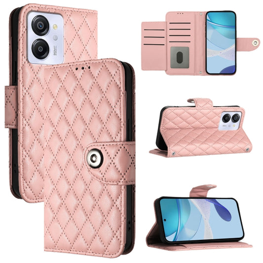 For Blackview Color 8 Rhombic Texture Flip Leather Phone Case with Lanyard(Coral Pink) - More Brand by buy2fix | Online Shopping UK | buy2fix