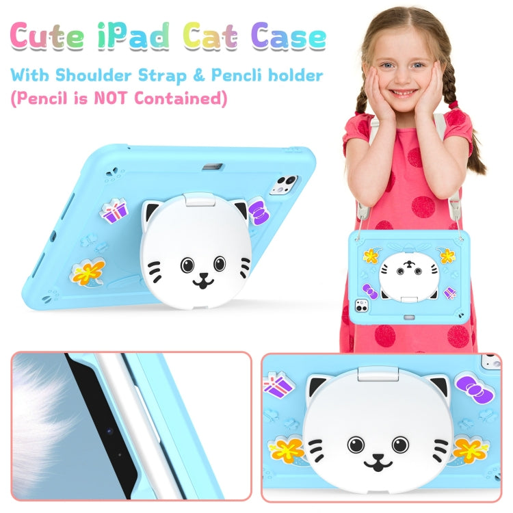 For iPad Pro 11 2024 Cat Holder Silicone Hybrid PC Tablet Case with Strap(Sky Blue) - iPad Pro 11 2024 Cases by buy2fix | Online Shopping UK | buy2fix