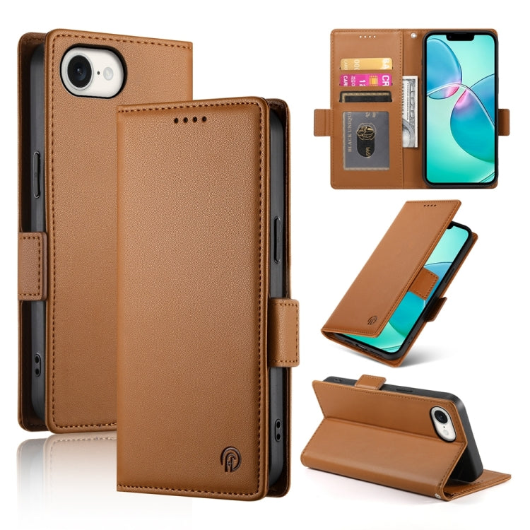 For iPhone SE 2024 Side Buckle Magnetic Frosted Leather Phone Case(Brown) - More iPhone Cases by buy2fix | Online Shopping UK | buy2fix