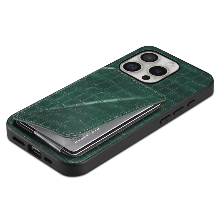 For iPhone 16 Pro Imitation Crocodile Leather Back Phone Case with Holder(Green) - iPhone 16 Pro Cases by buy2fix | Online Shopping UK | buy2fix