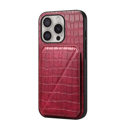 For iPhone 16 Pro Imitation Crocodile Leather Back Phone Case with Holder(Rose Red) - iPhone 16 Pro Cases by buy2fix | Online Shopping UK | buy2fix