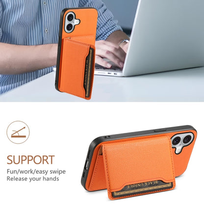 For iPhone 16 Calf Texture Card Bag Design Full Coverage Phone Case(Orange) - iPhone 16 Cases by buy2fix | Online Shopping UK | buy2fix