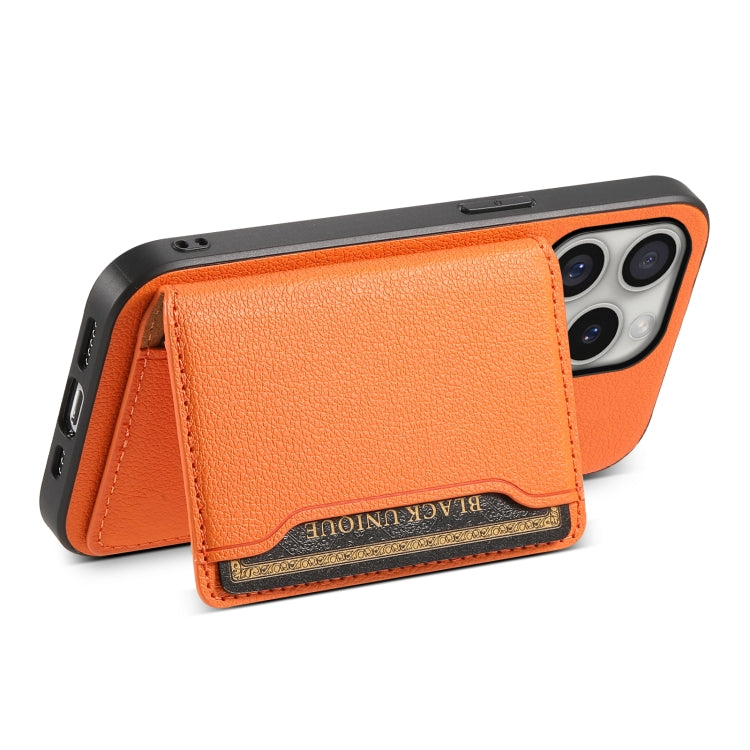 For iPhone 16 Pro Calf Texture Card Bag Design Full Coverage Phone Case(Orange) - iPhone 16 Pro Cases by buy2fix | Online Shopping UK | buy2fix