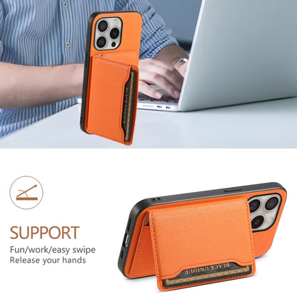 For iPhone 16 Pro Calf Texture Card Bag Design Full Coverage Phone Case(Orange) - iPhone 16 Pro Cases by buy2fix | Online Shopping UK | buy2fix