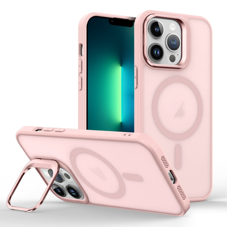 For iPhone 13 Pro Max Magsafe Skin Feel Lens Holder Phone Case(Pink) - iPhone 13 Pro Max Cases by buy2fix | Online Shopping UK | buy2fix