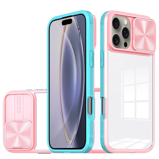 For iPhone 16 Pro Max Sliding Camshield Acrylic Hybrid TPU Phone Case(Pink Cyan) - iPhone 16 Pro Max Cases by buy2fix | Online Shopping UK | buy2fix