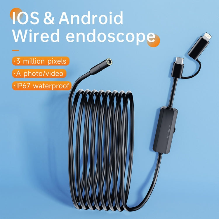 AN112 2 in 1 USB-C / Type-C + 8 Pin Interface 5.5mm HD Industry Endoscope, Length:10m Soft Tube -  by buy2fix | Online Shopping UK | buy2fix