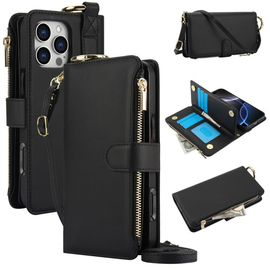 For iPhone 16 Pro Max Crossbody Ring Multifunctional Wallet Leather Phone Case(Black) - iPhone 16 Pro Max Cases by buy2fix | Online Shopping UK | buy2fix