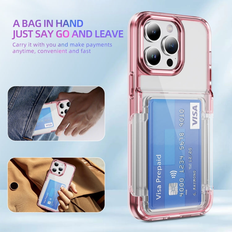 For iPhone 16 Pro Max Card Holder Acrylic Hybrid TPU Phone Case(Transparent Pink) - iPhone 16 Pro Max Cases by buy2fix | Online Shopping UK | buy2fix