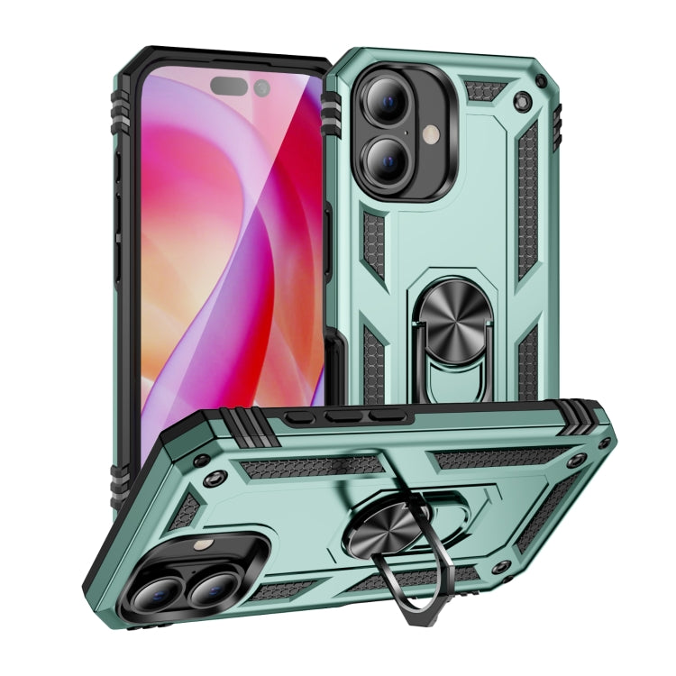 For iPhone 16 Shockproof TPU Hybrid PC Phone Case with Holder(Dark Green) - iPhone 16 Cases by buy2fix | Online Shopping UK | buy2fix