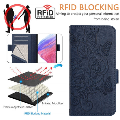 For Blackview Shark 8 Embossed Rose RFID Anti-theft Leather Phone Case(Dark Blue) - More Brand by buy2fix | Online Shopping UK | buy2fix