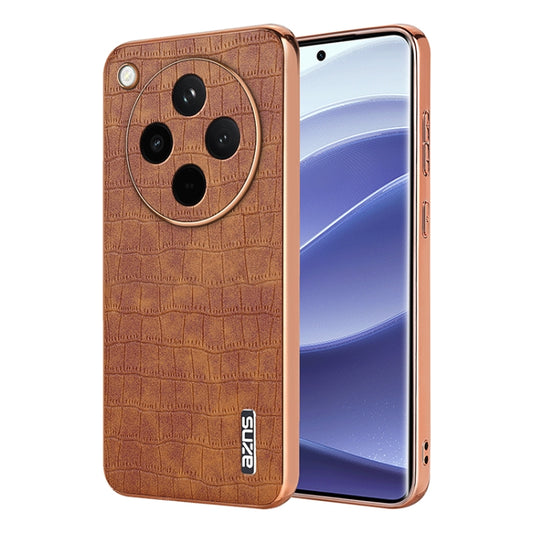 For OPPO Find X8 AZNS Electroplated Frame Crocodile Texture Full Coverage Phone Case(Brown) - Find X8 Cases by AZNS | Online Shopping UK | buy2fix