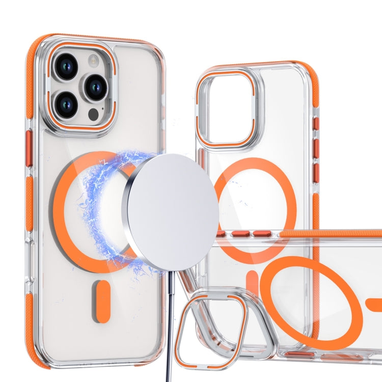 For iPhone 16 Pro Max Dual-Color Clear Acrylic Hybrid TPU Lens Flip Holder MagSafe Phone Case(Orange) - iPhone 16 Pro Max Cases by buy2fix | Online Shopping UK | buy2fix