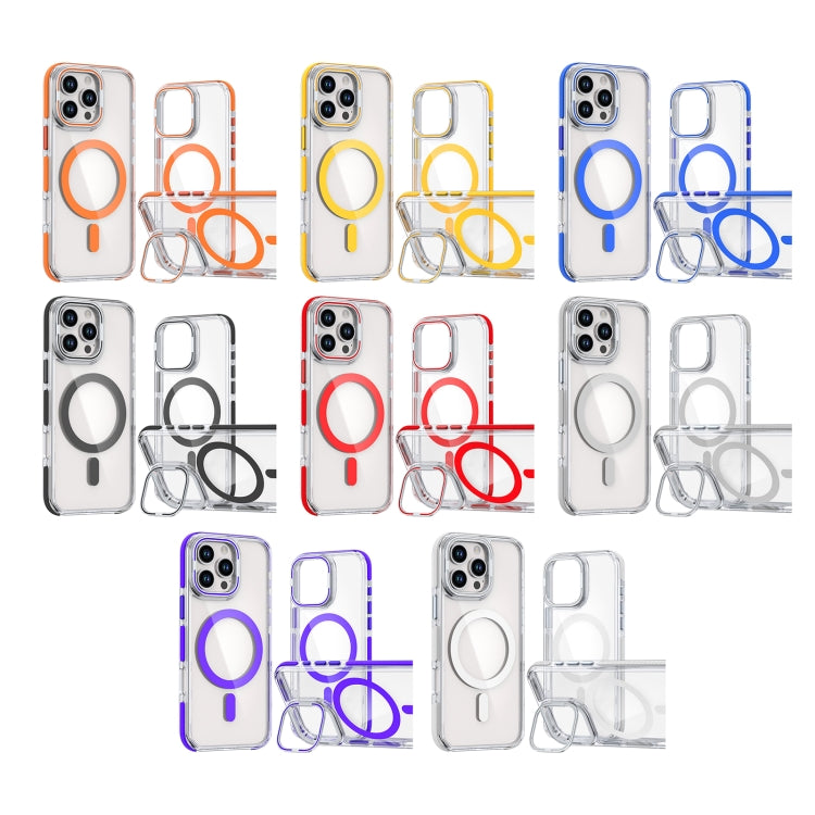 For iPhone 16 Plus Dual-Color Clear Acrylic Hybrid TPU Lens Flip Holder MagSafe Phone Case(Blue) - iPhone 16 Plus Cases by buy2fix | Online Shopping UK | buy2fix