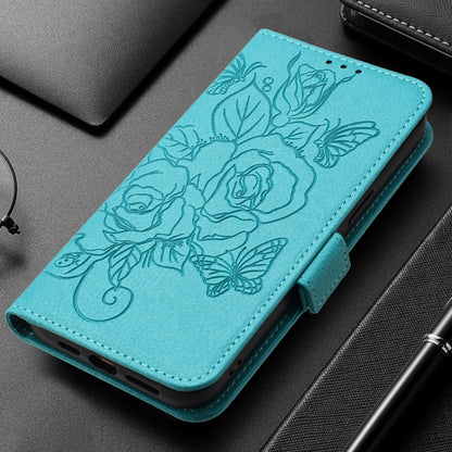 For Redmi K70 Ultra 5G Global Embossed Rose RFID Anti-theft Leather Phone Case(Light Blue) - Xiaomi Cases by buy2fix | Online Shopping UK | buy2fix