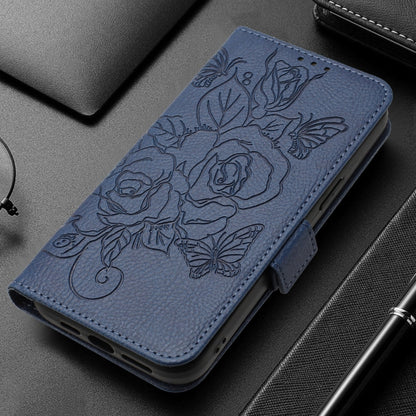 For Redmi K70 Ultra 5G Global Embossed Rose RFID Anti-theft Leather Phone Case(Dark Blue) - Xiaomi Cases by buy2fix | Online Shopping UK | buy2fix